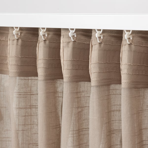 SILVERLÖNN sheer curtains, 1 pair, beige/with heading tape, 145x300 cm