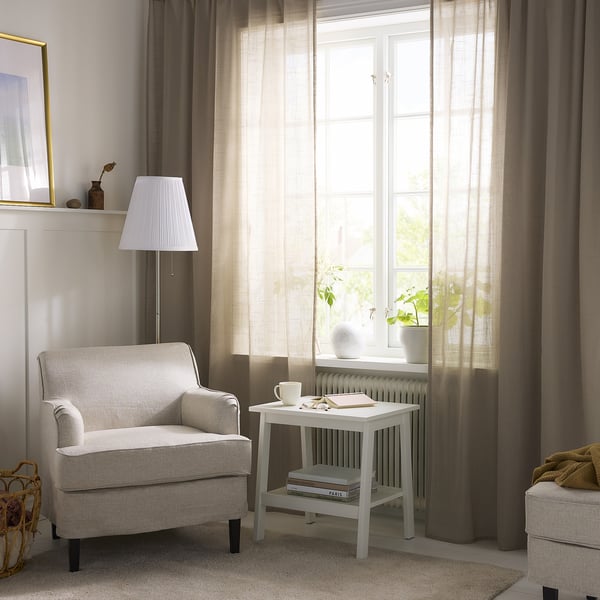 SILVERLÖNN sheer curtains, 1 pair, beige/with heading tape, 145x300 cm