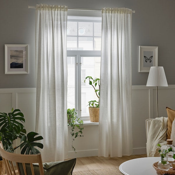 SILVERLÖNN sheer curtains, 1 pair, white/with heading tape, 145x300 cm