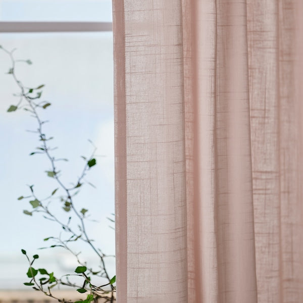 SILVERLÖNN sheer curtains, 1 pair, pink/with heading tape, 145x300 cm