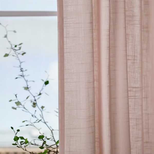 SILVERLÖNN sheer curtains, 1 pair, pink/with heading tape, 145x300 cm