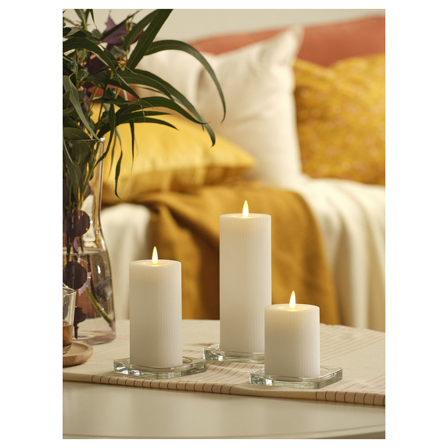 SILVERMÅS LED pillar candle, set of 3, battery-operated white