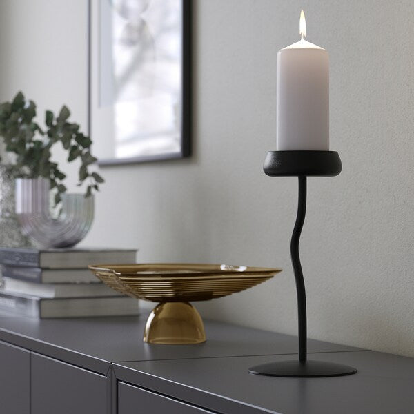 SILVERPÄRON - Candleholder for candle, black,24 cm