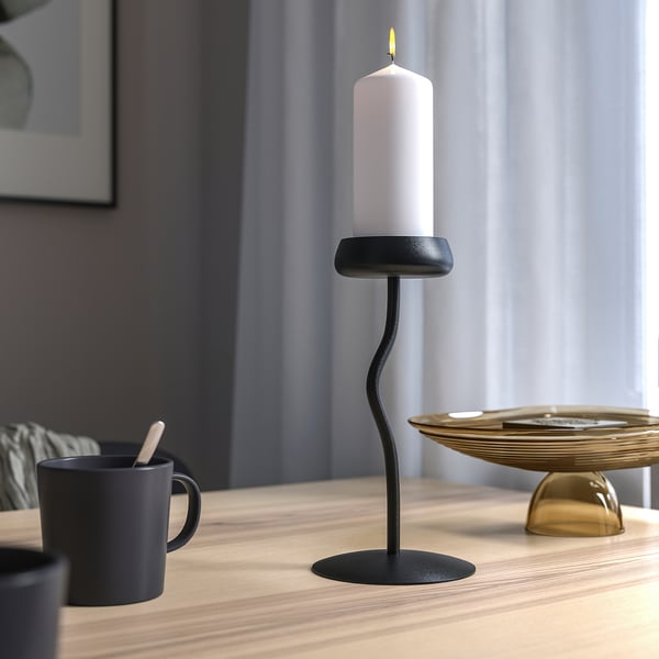 SILVERPÄRON pillar candle holder, black, 24 cm