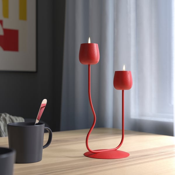 SILVERPÄRON - SILVERPÄRON Candlestick/tealight holder, bright red, 29 cm