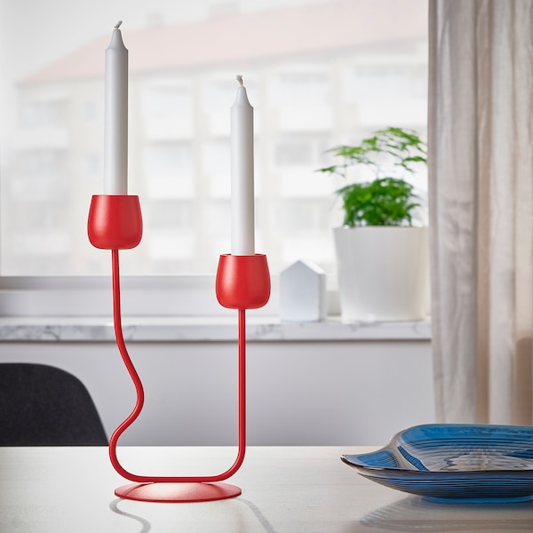 SILVERPÄRON - Candlestick/tealight holder, bright red, 29 cm