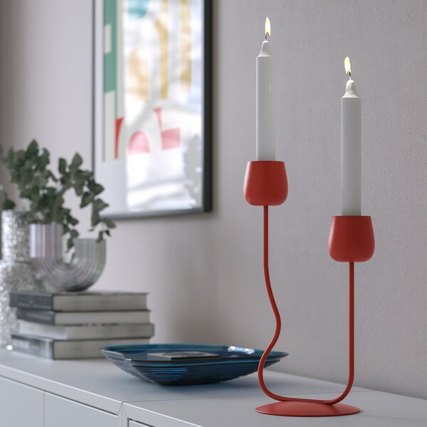 SILVERPÄRON - Candlestick/tealight holder, bright red, 29 cm