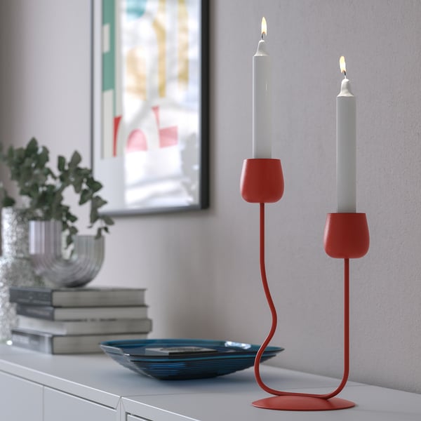 SILVERPÄRON - SILVERPÄRON Candlestick/tealight holder, bright red, 29 cm