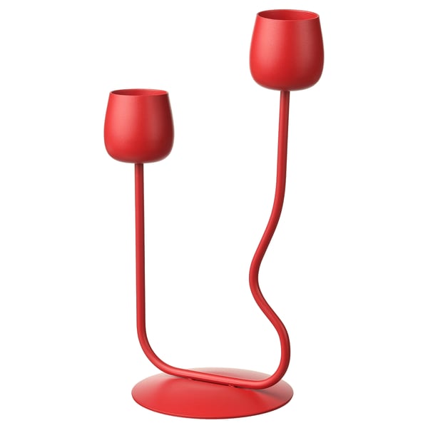 SILVERPÄRON - SILVERPÄRON Candlestick/tealight holder, bright red, 29 cm