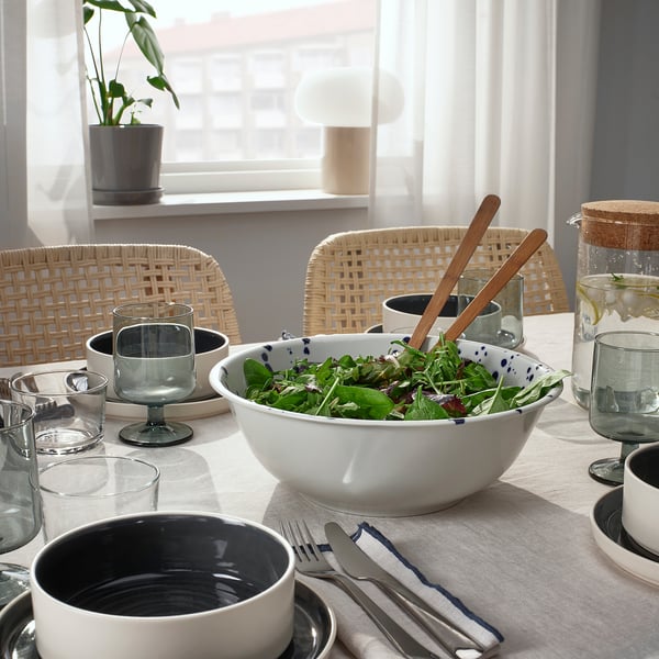 SILVERSIDA serving bowl, patterned/blue, 28 cm
