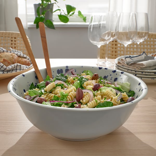SILVERSIDA serving bowl, patterned/blue, 28 cm