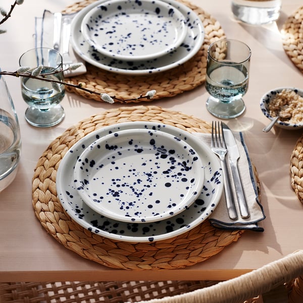 SILVERSIDA side plate, patterned/blue, 20 cm