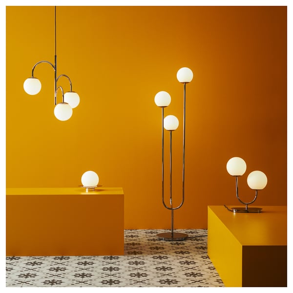 SIMRISHAMN pendant lamp, 3-armed, chrome-plated/opal white glass, 55 cm