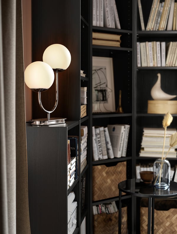 SIMRISHAMN table lamp, chrome-plated/opal white glass, 42 cm