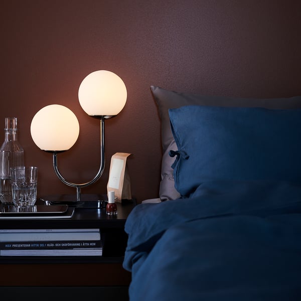 SIMRISHAMN Table lamp - chrome/white opaline glass 42 cm ,