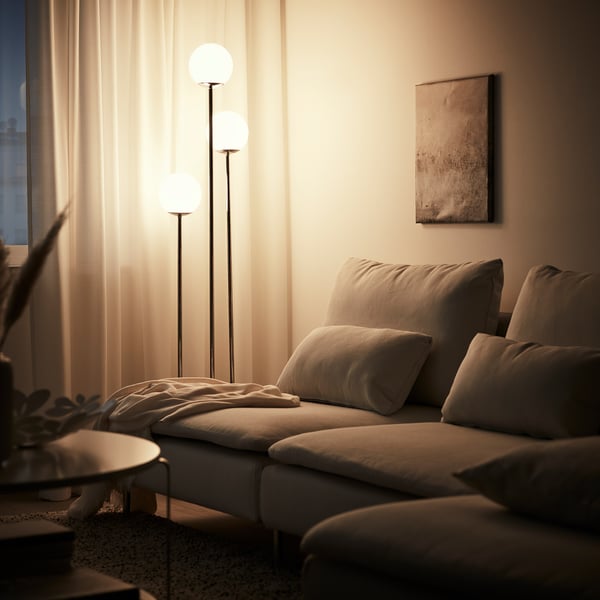 SIMRISHAMN floor lamp, chrome-plated/opal white glass, 30 cm