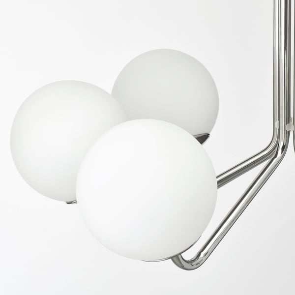 SIMRISHAMN chandelier, 7-armed, chrome-plated/opal white glass, 70 cm