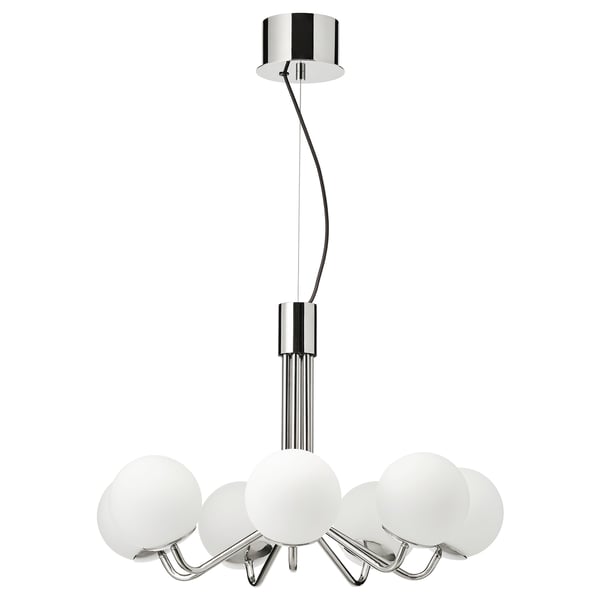 SIMRISHAMN chandelier, 7-armed, chrome-plated/opal white glass, 70 cm