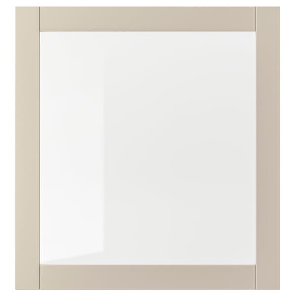 SINDVIK glass door, light grey-beige/clear glass, 60x64 cm