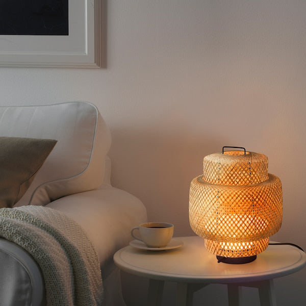 SINNERLIG - LED table lamp, bamboo/handmade adjustable light intensity ,