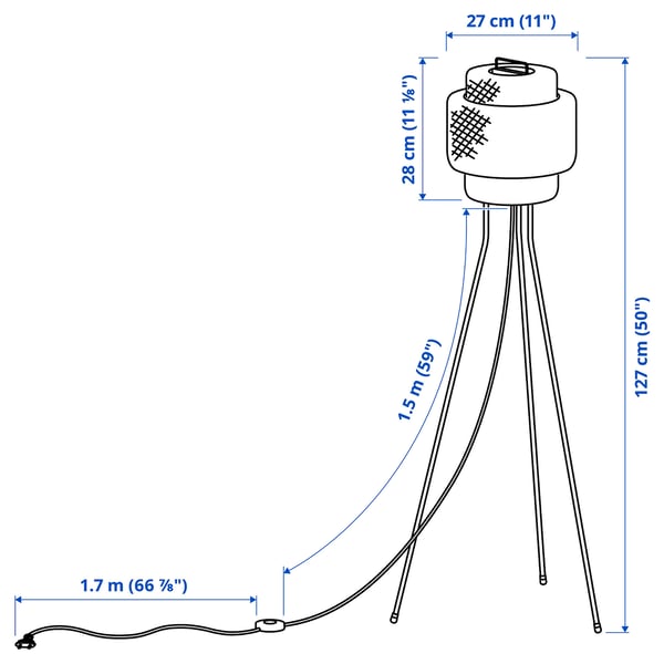 SINNERLIG floor lamp, bamboo/handmade, 27 cm
