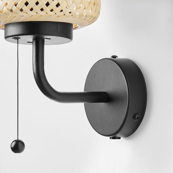 SINNERLIG wall lamp, wired-in installation, bamboo/handmade, 19x34x20 cm
