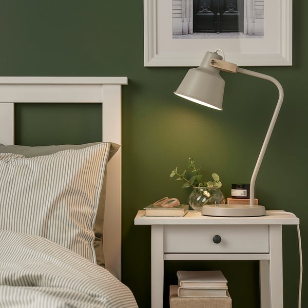 SJÖMAKT desk lamp, beige/ash, 32 cm