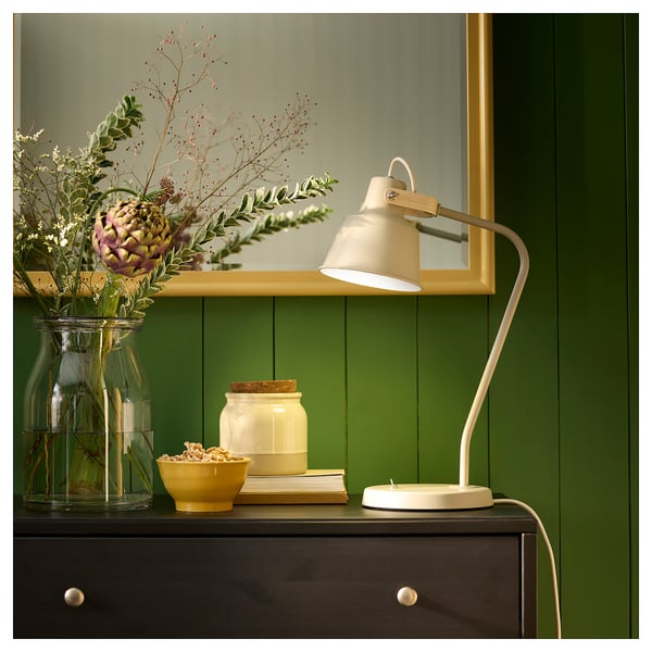 SJÖMAKT desk lamp, beige/ash, 32 cm