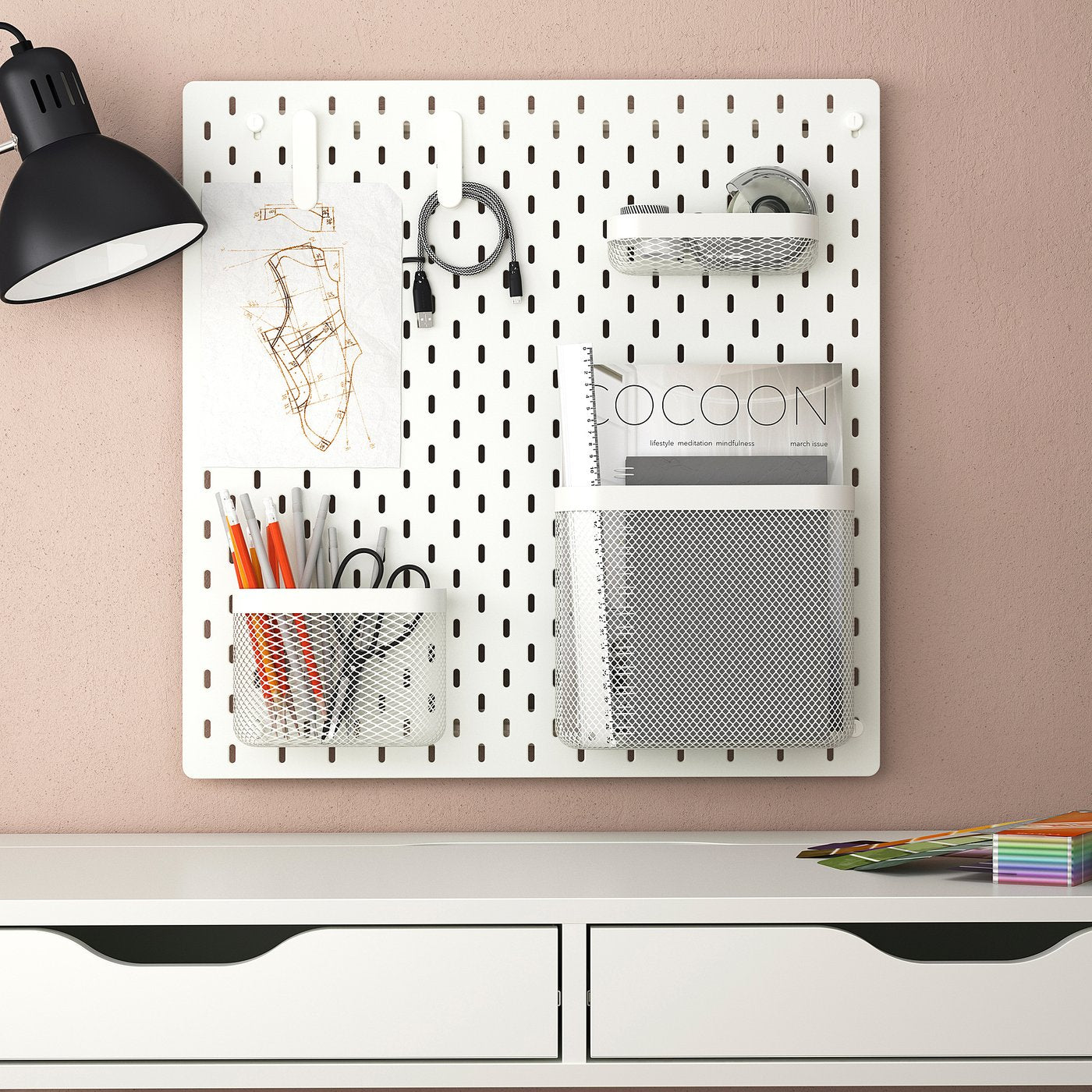 SKÅDIS pegboard combination, white, 56x56 cm