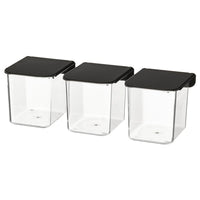SKÅDIS container with lid, transparent/black, 7x8x8.5 cm, 3 pack
