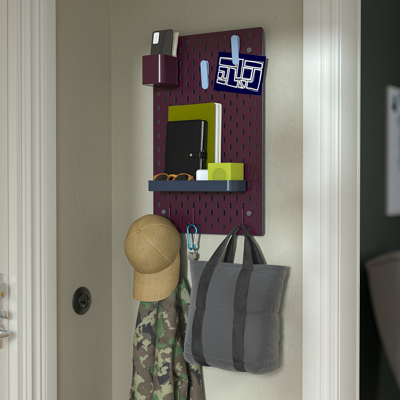 SKÅDIS pegboard, double sided/dark grey-blue dark lilac-red, 36x56 cm