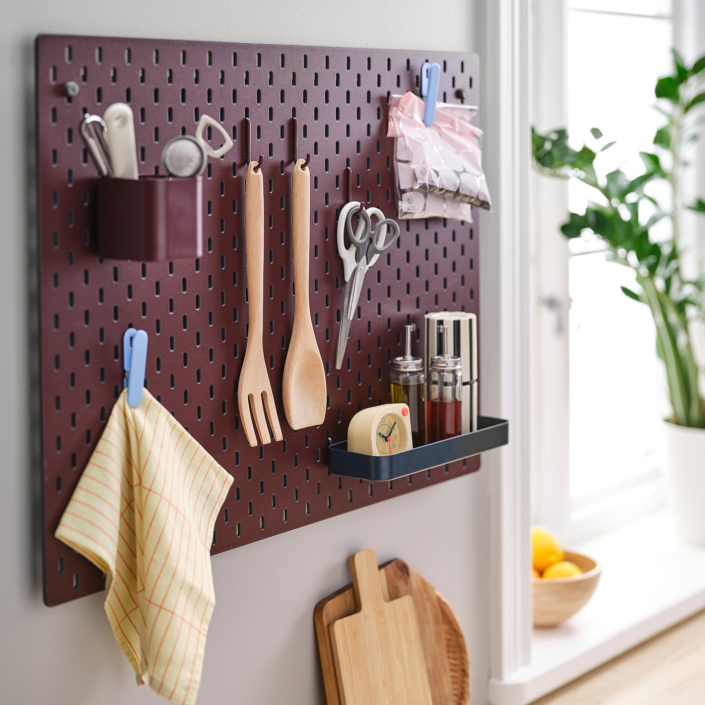SKÅDIS pegboard, double sided/dark grey-blue dark lilac-red, 76x56 cm