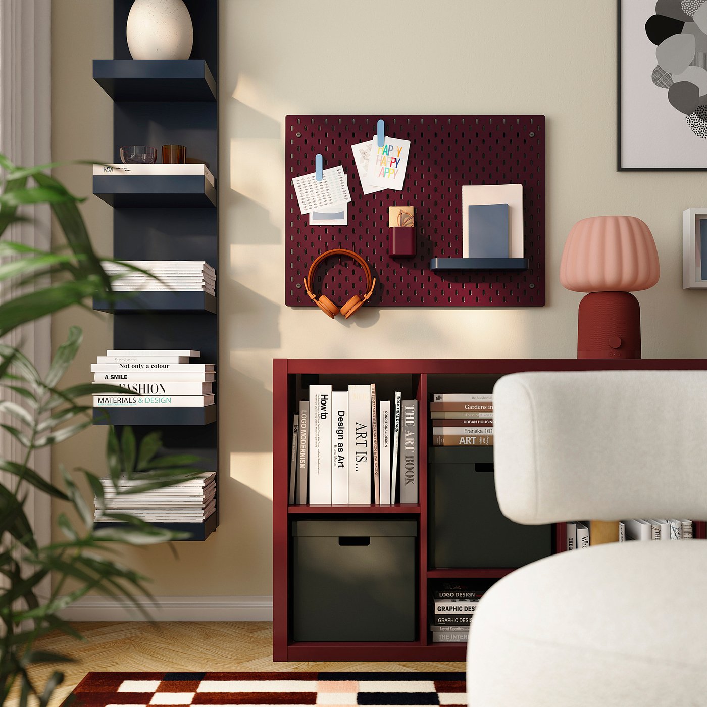 SKÅDIS pegboard, double sided/dark grey-blue dark lilac-red, 76x56 cm