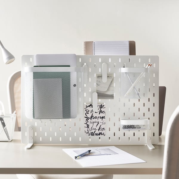 SKÅDIS freestanding peg board, white, 56x37 cm