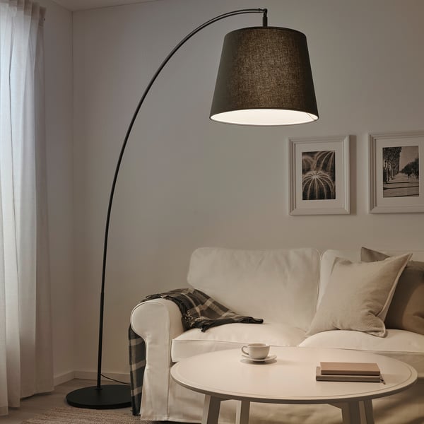 SKAFTET floor lamp base, arched, black, 143 cm