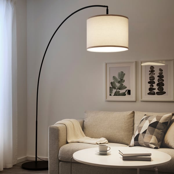 SKAFTET floor lamp base, arched, black, 143 cm