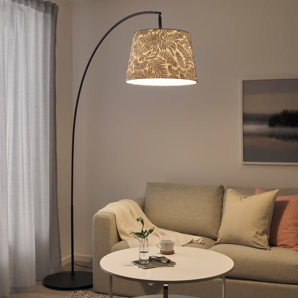 SKAFTET floor lamp base, arched, black, 143 cm