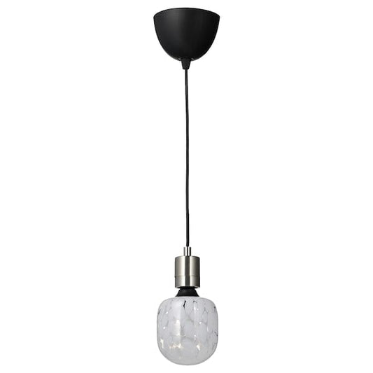 Ikea SKAFTET / MOLNART - Pendant lamp with bulb, nickel-plated/tubular glass white/transparent