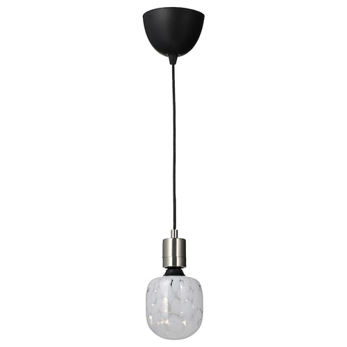 SKAFTET / MOLNART - Pendant lamp with bulb, nickel-plated/tubular glass white/transparent