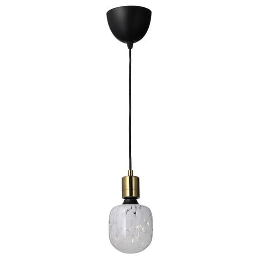 Ikea SKAFTET / MOLNART - Pendant lamp with bulb, brass-plated/tubular glass white/transparent