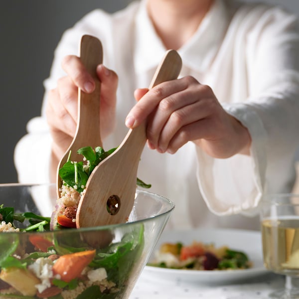 SKALLKNEKT 2-piece salad servers set, solid birch