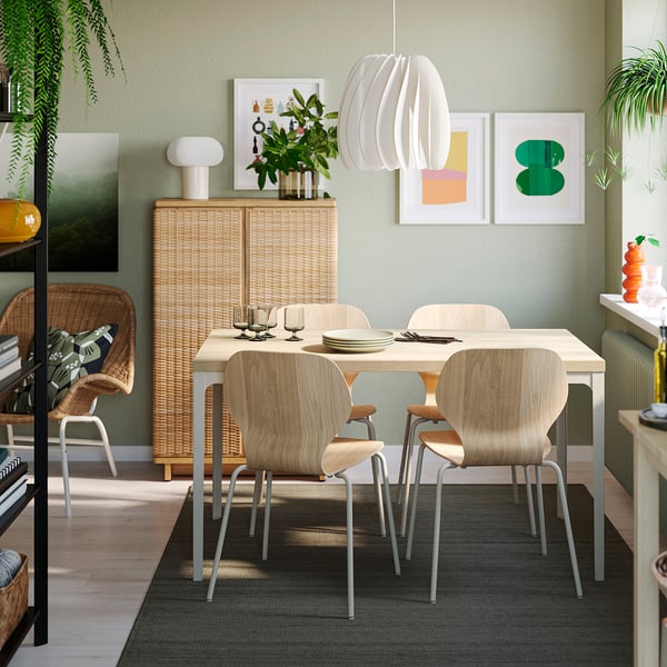 SKÅLSTA chair, oak veneer/metal tube/light gray-beige