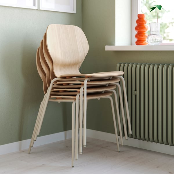 SKÅLSTA chair, oak veneer/metal tube/light gray-beige