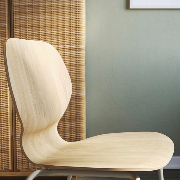 SKÅLSTA chair, oak veneer/tubular metal/light grey-beige, 52x82x50 cm