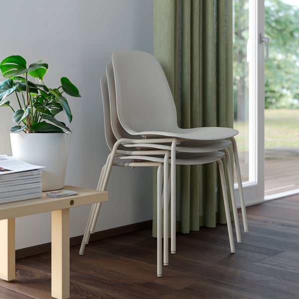 SKÅLSTA chair, beige plastic/metal tubol./light gray-beige