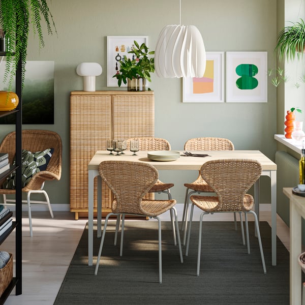 SKÅLSTA chair, rattan/tubular metal/light grey-beige, 52x83x50 cm