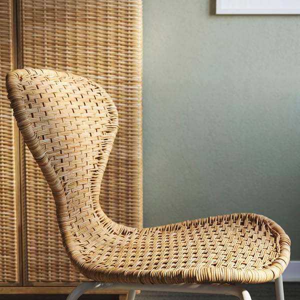 SKÅLSTA chair, rattan/tubular metal/light grey-beige, 52x83x50 cm