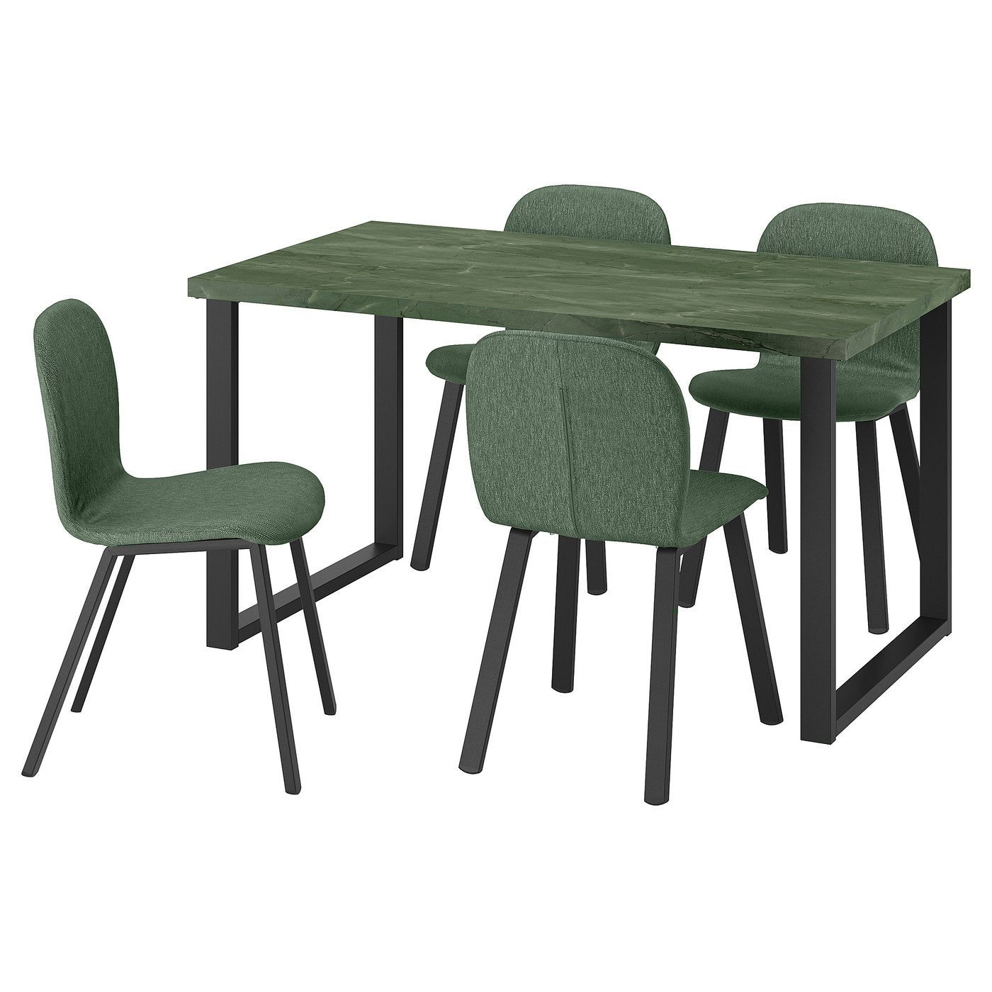 SKÅLSTA table and 4 chairs, dark grey-green marble effect U-shaped black-grey/Knäbäck grey-green profiled metal/black-grey, 140x52 cm