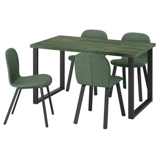 SKÅLSTA table and 4 chairs, dark grey-green marble effect U-shaped black-grey/Knäbäck grey-green profiled metal/black-grey, 140x52 cm