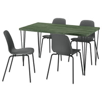 SKÅLSTA table and 4 chairs, dark grey-green marble effect hairpin black-grey/plastic black tubular metal/black-grey, 140x80 cm